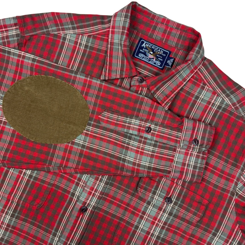 NEW American Living Plaid Flannel Elbow Patch‎ Shirt Mens XL Button Up Preppy